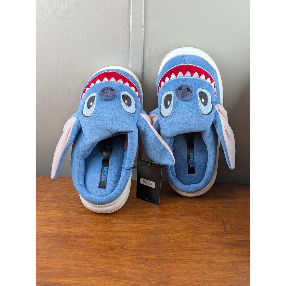 Disney Lilo & Stitch Plush Character Slippers Blue Fleece House Shoes Large NWT